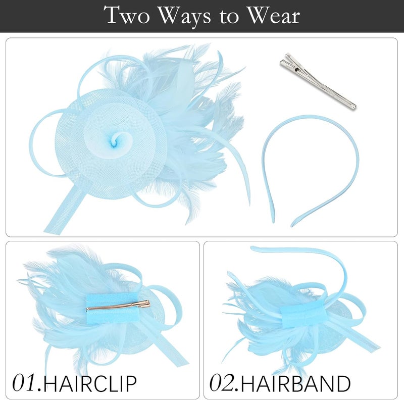 AMCAMI Fascinators Hats with Feather for Women 2025 Derby Hats Small Tea Party Hat with Headband - Image 2